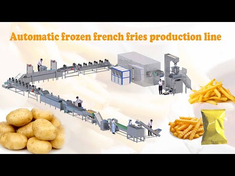 This is how full set of automatic frozen french fries production line works in factory (100-2000kg)